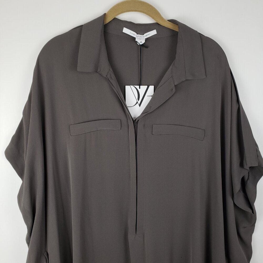 Diane von Furstenberg Hatsu CB Layered Silk Crepe de Chine Shirt Dress Womens L - Picture 3 of 12